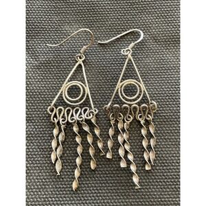 vintage sterling silver Modernist Dangle Drop Pierced Earrings Estate Jewelry